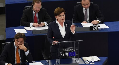 Premier Beata Szydło podczas debaty o sytuacji w Polsce w Parlamencie Europejskim w Strasburgu