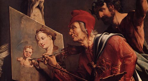 Przedstawienie św. Łukasza jako malarza było częstym motywem w sztuce. Na zdj. fragment obrazu duńskiego malarza Maartena van Heemskercka