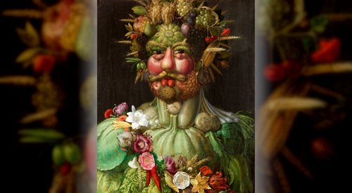 Typowy dla twórczości Giuseppe Arcimboldo portret cesarza Rudolfa II