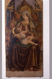 Carlo Crivelli, Matka Boska tronująca i karmiąca, 1472, tempera na desce, Pinacoteca Parocchiale w Corridonii