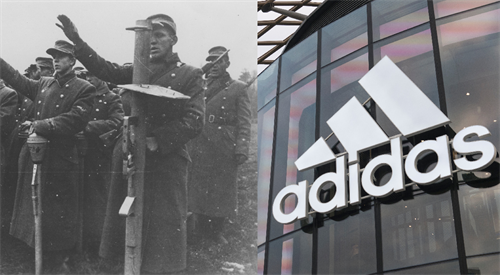 Żołnierz Volkssturmu (niemieckiego pospolitego ruszenia utworzonego pod koniec II wojny światowej) z Panzerschreckiem; sklep marki Adidas w Chinach