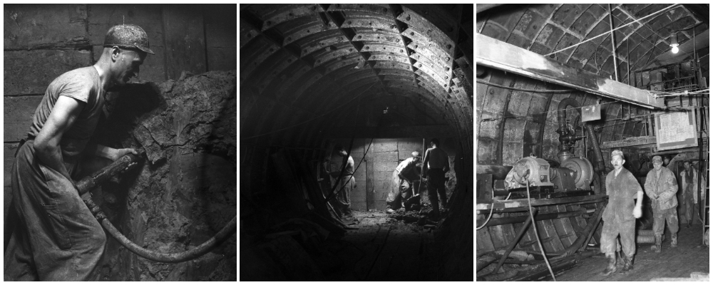 Warszawa, 1956 rok. Prace na budowie podziemnego tunelu metra głębokiego. Fot. Narodowe Archiwum Cyfrowe