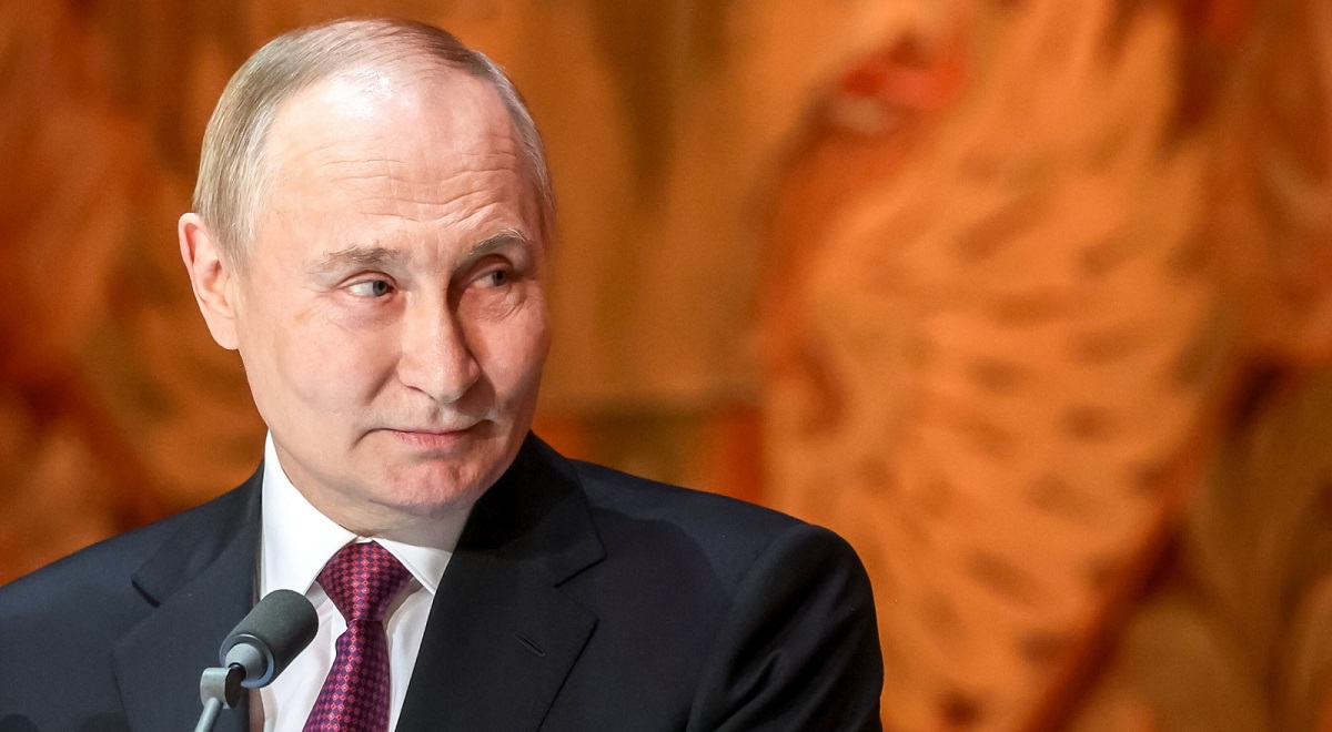 Russian President Vladimir Putin attends an event marking the 20th anniversary of the Russia Today (RT) TV channel at the Bolshoi Theater in Moscow, Russia, 17 October 2025.